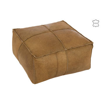 J-line - Poef Koehaar Leder Donker/camel - 50x50x32cm