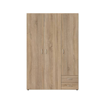 Interiax Kledingkast 'Saar' – 3 Deuren, 2 Lades, 1 Hanger & 3 legplanken Sonoma Eik 121x176x51 cm