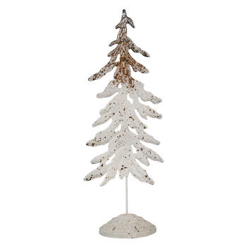 Clayre & Eef Decoratie Beeld Kerstboom 75 cm Wit Bruin Metaal Wit