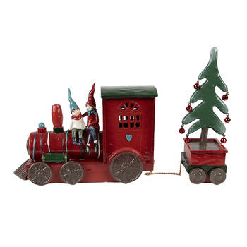 Clayre & Eef Kerstdecoratie met LED-verlichting Trein 30x7x21 cm Rood Kunststof Rood