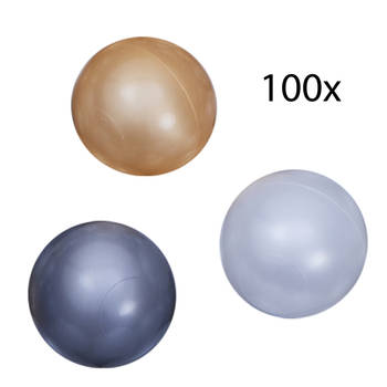 Sunny Parelmoer 100 ballenbak ballen Ballenbakballen in Wit/Grijs/Goud Ø7cm, 100% BPA vrij PE polyethyleen