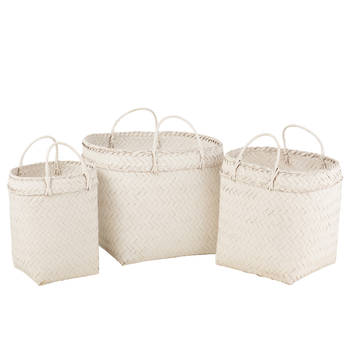 J-line - Set Van 3 Manden Vierkant Rotan Wit - 48x48x54cm