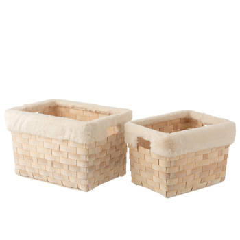 J-line - Set Van 2 Manden Rechthoekig+imitatiebont Rotan Plat Naturel White Wash - 42x34x27cm