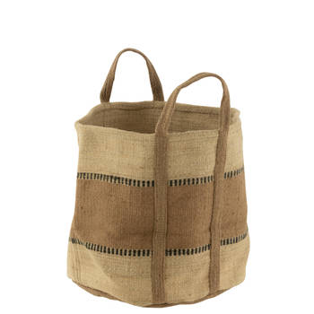 J-line - Mand Rond Handvaten Jute Naturel/beige - 60x40x40cm