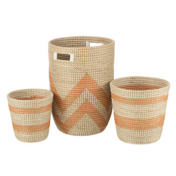 J-line - Set 3 Manden Gestreept Zeegras Oranje - 56x38x38cm