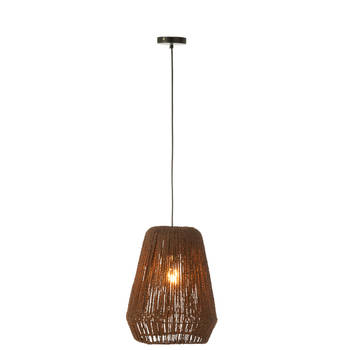 J-line - Hanglamp Vlecht Metaal/palm Zwart Small - 30x30x38cm