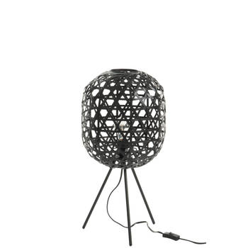 J-line - Tafellamp Tripod Rond Bamboe/metaal Zwart - 29x29x59.5cm