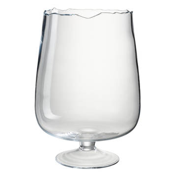 J-line - Windlicht Op Voet Onregelmatige Rand Glas Transparant Large - 29x29x44cm