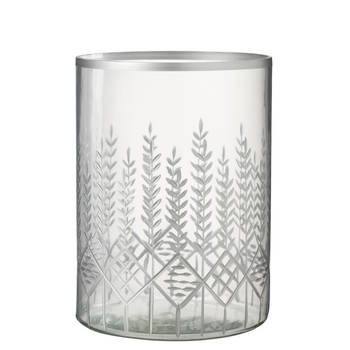 J-line - Windlicht Chloe Glas Transparant/zilver Large - 19x19x26cm