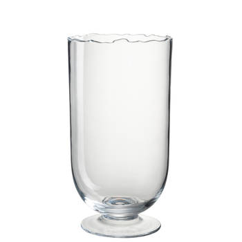 J-line - Windlicht Op Voet Onregelmatige Rand Glas Transparant Medium - 22.5x22.5x41.5cm