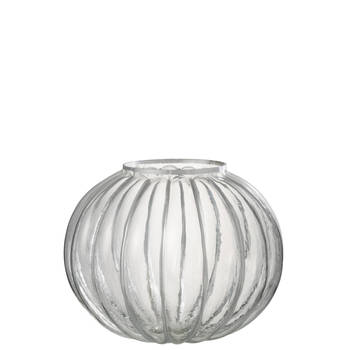 J-line - Windlicht Bol Streep Glas Transparant/zilver Large - 29.5x29.5x24cm