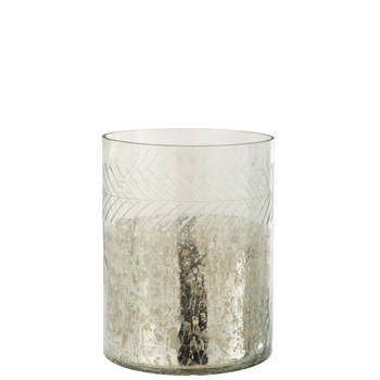 J-line - Windlicht Klassiek Crackle Glas Transparant/zilver Large - 21.5x21.5x27cm