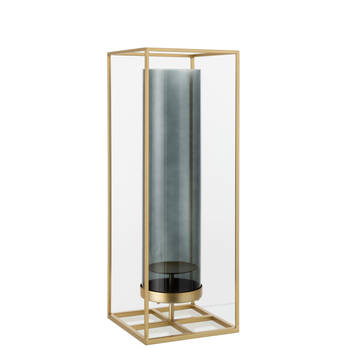 J-line - Windlicht Rechthoek Hoog Metaal/glas Goud - 20x20x55cm