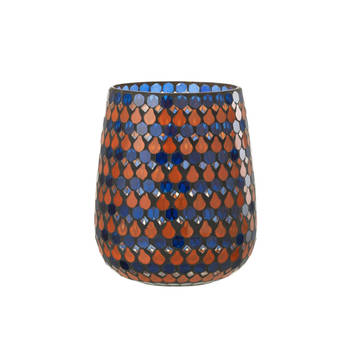 J-line - Windlicht Mozaiek Druppel Glas Oranje/blauw Large - 17x17x21cm