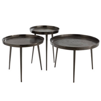 J-line - Set Van 3 Bijzettafels Plateau Recht Rond Metaal Donker Grijs - 61x61x54cm