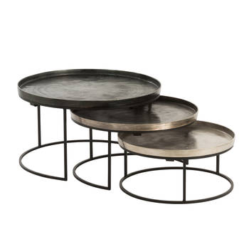 J-line - Set Van 3 Bijzettafels Rond Aluminium Zwart/mix - 77.5x77.5x45.5cm