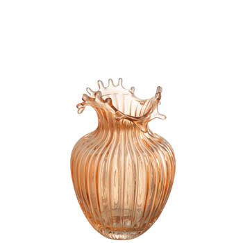 J-line - Vaas Bloem Lijnen Glas Oranje Small - 14.5x14.5x21cm