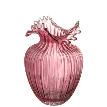 J-line - Vaas Bloem Lijnen Glas Donker Roze Large - 19x19x29cm