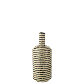 J-line - Vaas Fles Strepen Zeeschelpen/bamboo Zwart/wit - 20x20x52cm