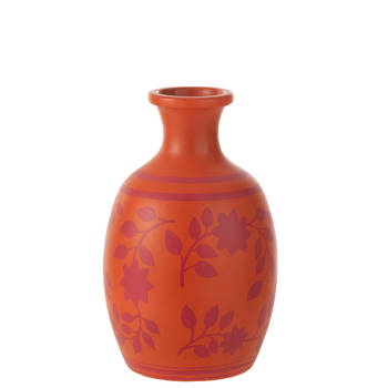 J-line - Vaas Bladeren/bloemen+lijnen Terracotta Oranje/roze - 23x23x38cm