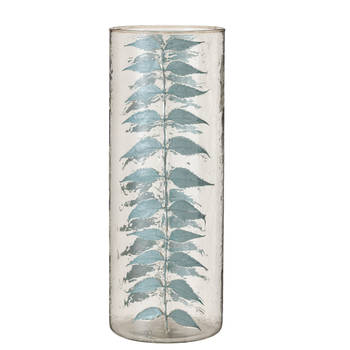 J-line - Vaas Blauw Blad Glas Large - 16x16x42.5cm