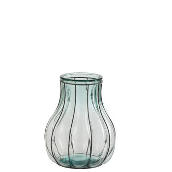 J-line - Vaas Fusion Glas/metaal Blauw Small - 24x24x29cm