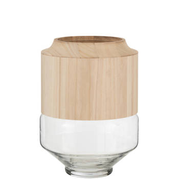 J-line - Vaas Rond Hoog Hout/glas Lichtbruin Large - 23x23x30.5cm