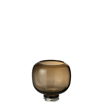 J-line - Vaas Op Voet Rond Glas Donkerbruin Large - 20.5x20.5x20cm