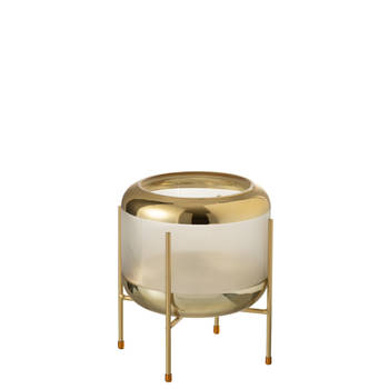 J-line - Vaas Rond Motief Op Voet Glas Transparant/goud - 20x20x20.5cm