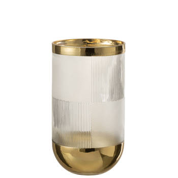 J-line - Vaas Cylinder Motief Glas Transparant/goud Large - 15x15x26cm