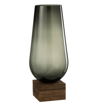 J-line - Vaas Op Voet Eno Glas/hout Donkerbruin Grijs Large - 24x24x57cm