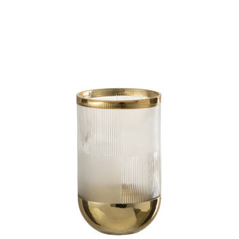 J-line - Vaas Cylinder Motief Glas Transparant/goud Small - 13x13x21.5cm