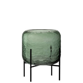 J-line - Vaas Rond Oneffen Glas Groen Small - 20x20x25cm