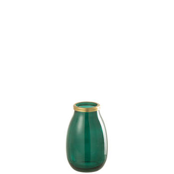 J-line - Vaas Goud Boord Glas Groen Small - 18x18x28cm