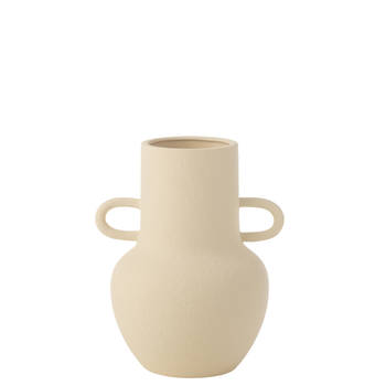 J-line - Vaas Kruik 2 Handvat Aardewerk Beige Small - 21x17x24.5cm