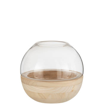 J-line - Vaas Rond Hout/glas Lichtbruin - 25x25x22.5cm