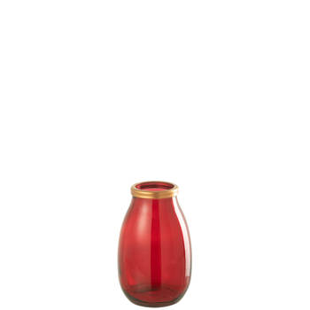 J-line - Vaas Goud Boord Glas Rood Small - 18x18x28cm