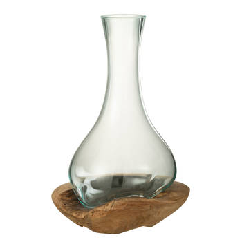 J-line - Vaas Fles Gamal Hout/glas Natuur/transparant Large - 18x18x33.5cm