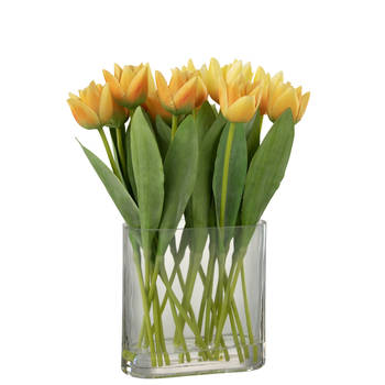 J-line - Tulpen In Vaas Ovaal Plastiek Glas Geel - 19x12x38cm