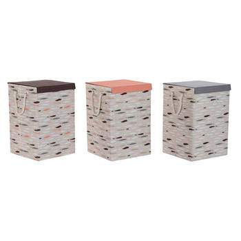 Wasmand DKD Home Decor Met deksel 36 x 36 x 55 cm Grijs Oranje (3 Stuks)