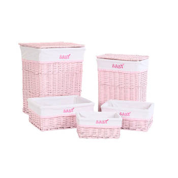 Mandenset DKD Home Decor Roze Polyester Kinderen vlechtwerk (44 x 34 x 56 cm)