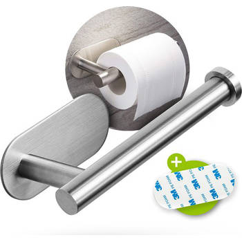 Toiletrolhouder zonder boren - Zilver - RVS WC Rolhouder Zelfklevend