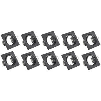 Spot Armatuur 10 Pack - Trion - GU10 Inbouwspot - Vierkant - Zwart - Aluminium - Kantelbaar 80mm