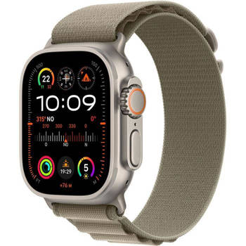 Apple Watch Ultra 2 GPS + mobiel - 49 mm - Titanium kast - Olijfkleurige Alpine Loopband - Klein