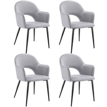 tectake® - Fauteuil Sachel - Eetkamerstoel - Set van 4 - Fluweellook - Gestoffeerd - Lichtgrijs