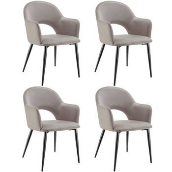 tectake® - Fauteuil Sachel - Eetkamerstoel - Set van 2 - Fluweellook - Gestoffeerd - Taupe