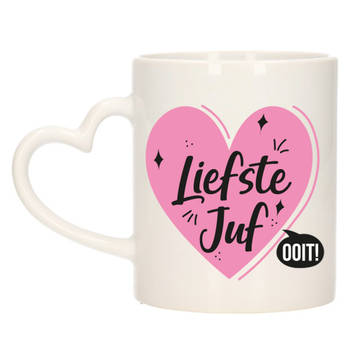 Bellatio Decorations Cadeau koffie/thee mok voor juf - roze - hartjes oor - keramiek - juffen dag - feest mokken