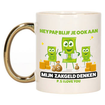 Bellatio Decorations Cadeau koffie/thee mok voor papa - goud/groen - zakgeld - Vaderdag - feest mokken