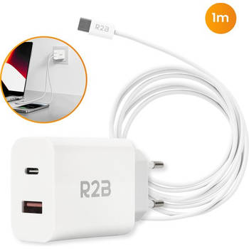 R2B USB-C naar USB-C Kabel met USB A & USB C Adapter - 1 Meter kabel - Extra stevige USB-C kabels - Snellader