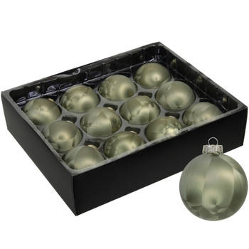 Othmar Decorations Luxe kerstballen - 12x - 6 cm - olijf groen - glas - Kerstbal